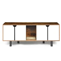 Indoor Cat House Cabinet TV Stand End Table for 2 Cats, Double Hidden Litter Box Furniture, 59" L x 19" W x 23" H, White+Vintage(m-2)