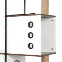 Multi-Level Cat Tree Tower and Condo with Cave, 2 Scratching Posts, Perch, Broad Activity Platform, 31.5" L x 16" W x 60" H, White+Vintage(m-10)