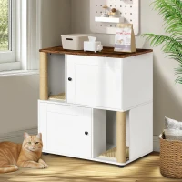 Double Cat Litter Box Enclosure with Shelves and Particle Board, Cat Cabinet Fits Most Litter Boxes, 31.5" L x 20" W x 34.5" H, White+Vintage(m-7)