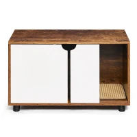 Cat Litter Box Enclosure with Double Doors, Fits Cats Under 16 lbs, Hidden Washroom Furniture Style, 31.5" L x 19" W x 19" H, White+Vintage(m-2)