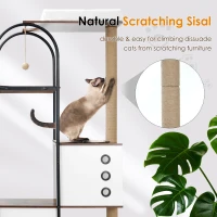 Multi-Level Cat Tree Tower and Condo with Cave, 2 Scratching Posts, Perch, Broad Activity Platform, 31.5" L x 16" W x 60" H, White+Vintage(m-4)