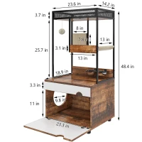 Cat Litter Box Enclosure with Cat Tree Tower, Multi-Functional Cat Furniture Cabinet, 23.5" L x 19" W x 48.5" H, White+Vintage(m-3)