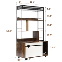 Cat Litter Box Enclosure with Shelves and Scratching Posts, Wooden Cat Tree, Hidden Litter Box, 31.5" L x 19" W x 60" H, White+Vintage(m-3)