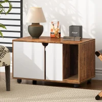 Cat Litter Box Enclosure with Double Doors, Fits Cats Under 16 lbs, Hidden Washroom Furniture Style, 31.5" L x 19" W x 19" H, White+Vintage(m-7)