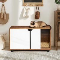 Cat Litter Box Enclosure with Double Doors, Fits Cats Under 16 lbs, Hidden Washroom Furniture Style, 31.5" L x 19" W x 19" H, White+Vintage(m-6)