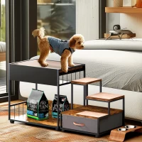 Dog Window Perch with Steps, Non-Slip Pad, Storage Drawer, and Sponge Cushion, Pet Bunk Bed, 47.5" L x 20" W x 25.5" H, Black+Vintage(m-7)