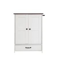 Storage Dog Feeding Station with Hidden Bowls, Adjustable Panel, Hooks, for Medium Dogs, 23.5" L x 14" W x 31.5" H, White+Deep Walnut(m-2)