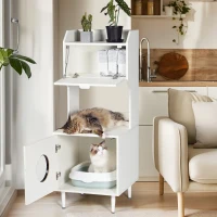 Indoor Cat House Storage Cabinet with Shelves and Doors, Hidden Cat Litter Box Furniture, 20.5" L x 21.5" W x 53" H, White+Vintage(m-9)