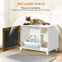 Modern Cat Litter Box Enclosure Furniture with Scratching Pad and Chalkboard Doors, Particle Board, 30.5" L x 20" W x 24" H, White+Vintage(m-5)