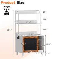 Graffiti Litter Box Enclosure with 2 Shelves and Chalkboard Door, Indoor Cat House for Most Litter Boxes, 30" L x 19" W x 55" H, White+Vintage(m-3)