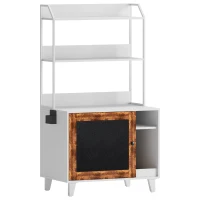 Graffiti Litter Box Enclosure with 2 Shelves and Chalkboard Door, Indoor Cat House for Most Litter Boxes, 30" L x 19" W x 55" H, White+Vintage(m-2)
