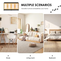 Double Litter Box Enclosure for 2 Cats with Rattan Doors and Sisal Scratch Panel, Hidden Cat Furniture, 47" L x 20" W x 23.5" H, Light Oak(m-6)