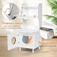Indoor Cat House Storage Cabinet with Shelves and Doors, Hidden Cat Litter Box Furniture, 20.5" L x 21.5" W x 53" H, White+Vintage(m-4)