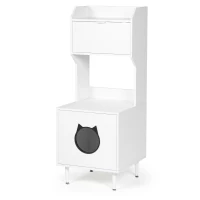 Indoor Cat House Storage Cabinet with Shelves and Doors, Hidden Cat Litter Box Furniture, 20.5" L x 21.5" W x 53" H, White+Vintage(m-10)