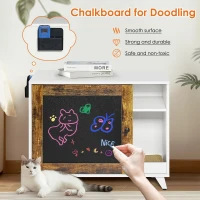 Modern Cat Litter Box Enclosure Furniture with Scratching Pad and Chalkboard Doors, Particle Board, 30.5" L x 20" W x 24" H, White+Vintage(m-4)
