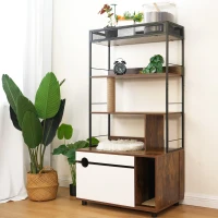 Cat Litter Box Enclosure with Shelves and Scratching Posts, Wooden Cat Tree, Hidden Litter Box, 31.5" L x 19" W x 60" H, White+Vintage(m-5)