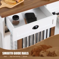 Heavy Duty Wooden Dog Crate with Storage Drawers, Furniture Style Double Door Side Cabinet, 44.5" L x 23" W x 33.5" H, White+Walnut(m-10)