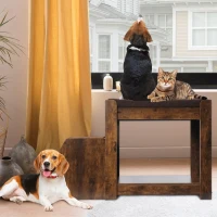 Multi-Level Window Perch Seat with Cushion and Scratch Pad, Indoor Pet Bunk Bed with Removable Step, 47.5" L x 20" W x 25.5" H, Vintage(m-7)