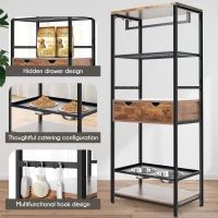 Feeding Station for Large and Medium Dogs or Cats with Height Adjustable Bowls, Storage Space, 23.5" L x 14" W x 63" H, Black+Vintage(m-5)