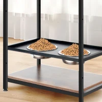 Feeding Station for Large and Medium Dogs or Cats with Height Adjustable Bowls, Storage Space, 23.5" L x 14" W x 63" H, Black+Vintage(m-10)