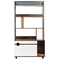 Cat Litter Box Enclosure with Shelves and Scratching Posts, Wooden Cat Tree, Hidden Litter Box, 31.5" L x 19" W x 60" H, White+Vintage(m-2)