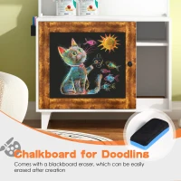 Graffiti Litter Box Enclosure with 2 Shelves and Chalkboard Door, Indoor Cat House for Most Litter Boxes, 30" L x 19" W x 55" H, White+Vintage(m-6)