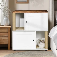 Double Cat Litter Box Enclosure with Shelves and Particle Board, Cat Cabinet Fits Most Litter Boxes, 31.5" L x 20" W x 34.5" H, White+Vintage(m-6)