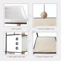 Multi-Level Cat Tree Tower and Condo with Cave, 2 Scratching Posts, Perch, Broad Activity Platform, 31.5" L x 16" W x 60" H, White+Vintage(m-5)