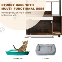 Cat Litter Box Enclosure with Shelves and Scratching Posts, Wooden Cat Tree, Hidden Litter Box, 31.5" L x 19" W x 60" H, White+Vintage(m-4)