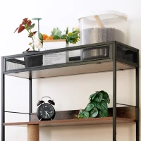 Cat Litter Box Enclosure with Shelves and Scratching Posts, Wooden Cat Tree, Hidden Litter Box, 31.5" L x 19" W x 60" H, White+Vintage(m-7)