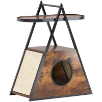 Vintage Wooden Cat House End Table with Hidden Condo, Storage Shelf, Durable Pet Furniture, 23.5" L x 13" W x 30" H, Black+Vintage(m-2)