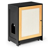 Cat Litter Box Enclosure with Sisal Door, Easy-Clean Wheels, Hidden Cat Washroom, Kitty End Table, 22.5" L x 20" W x 31.5" H, Light Oak(m-9)