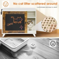Modern Cat Litter Box Enclosure Furniture with Scratching Pad and Chalkboard Doors, Particle Board, 30.5" L x 20" W x 24" H, White+Vintage(m-6)