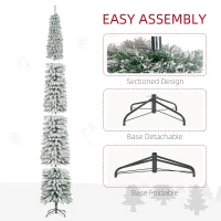 HOMCOM 9ft Snow-Flocked Artificial Christmas Tree, Slim Pencil Xmas Tree with 714 Realistic Branches, Metal Base, Green(m-6)