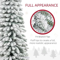 HOMCOM 9ft Snow-Flocked Artificial Christmas Tree, Slim Pencil Xmas Tree with 714 Realistic Branches, Metal Base, Green(m-7)