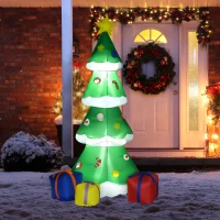 HOMCOM 6ft Inflatable Christmas Tree Decorations with Presents, Outdoor Blow-Up Yard Christmas Decor with LED Lights Display(m-10)