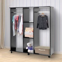 HOMCOM Open Wardrobe Clothes Closet Mobile Double Rod Shelves Home Storage Organizer Bedroom Furniture, Black(m-8)