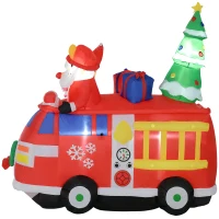 HOMCOM 7FT Christmas Inflatables Outdoor Decorations Santa Claus and Reindeer with Fire Truck, Blow-Up LED Yard Christmas Decor, Waterproof(m-11)