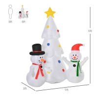HOMCOM 6ft Inflatable Christmas Tree Decorations and Snowmen, Outdoor Blow-Up Yard Christmas Decor with LED Lights Display(m-3)