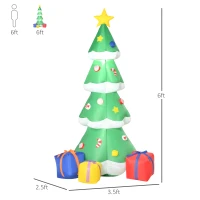 HOMCOM 6ft Inflatable Christmas Tree Decorations with Presents, Outdoor Blow-Up Yard Christmas Decor with LED Lights Display(m-3)