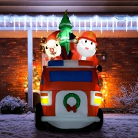 HOMCOM 7FT Christmas Inflatables Outdoor Decorations Santa Claus and Reindeer with Fire Truck, Blow-Up LED Yard Christmas Decor, Waterproof(m-10)