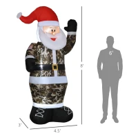 HOMCOM 8' Christmas Inflatables Outdoor Decorations Santa Claus Wearing Camouflage, Blow-Up Yard Christmas Decor with LED Lights Display(m-3)