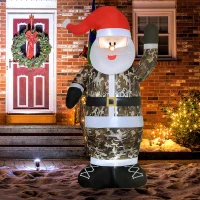 HOMCOM 8' Christmas Inflatables Outdoor Decorations Santa Claus Wearing Camouflage, Blow-Up Yard Christmas Decor with LED Lights Display(m-10)