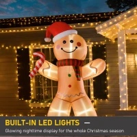 HOMCOM 8ft Christmas Inflatable Gingerbread Man with a Candy Cane, Outdoor Blow-Up Yard Decoration with LED Lights Display(m-4)
