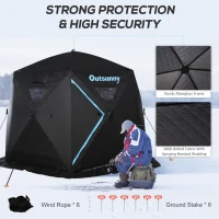 Outsunny 4-6 People Ice Fishing Tent Shelter, Pop-up Winter Tent for -40℃, Portable with Carry Bag, Zippered Door, Anchors, Oxford Fabric Build, 9.7ft(m-6)