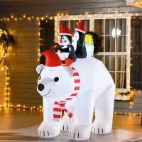 HOMCOM 7 ft Polar Bear and Penguins Christmas Inflatable, LED Lighted Outdoor Holiday Blow Up Yard Decoration(m-10)