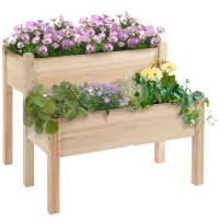 Outsunny Raised Garden Bed, 2-Tier Wood Planter Stand Plant Grow Box, 34"x34"x28"(m-1)