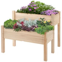 Outsunny Raised Garden Bed, 2-Tier Wood Planter Stand Plant Grow Box, 34"x34"x28"(m-11)