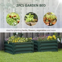 Outsunny Galvanized Raised Garden Bed, Set of 2 Metal Planter Box with Open Bottom, All-Weather Steel Frame, Rust-Resistant, Easy-to-assemble, for Growing Vegetables, Flowers, Green(m-4)