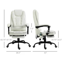 Vinsetto 7-Point Vibrating Massage Office Chair High Back Massaging Office Desk Chair with Lumbar Support, Footrest, White(m-3)